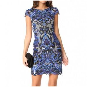 Alice + Olivia Nakia Mini Dress Blue Eyelet Lace Size 2